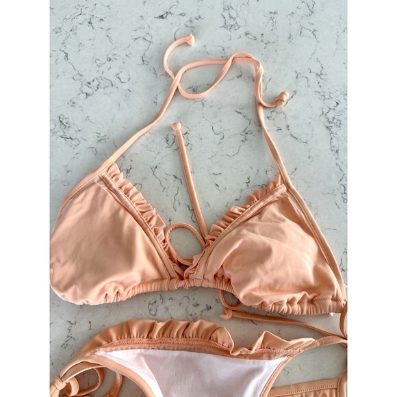 Vintage Y2K Victoria’s Secret Peach Ruffle Coquette Bikini Set Tie M - Picture 7 of 7
